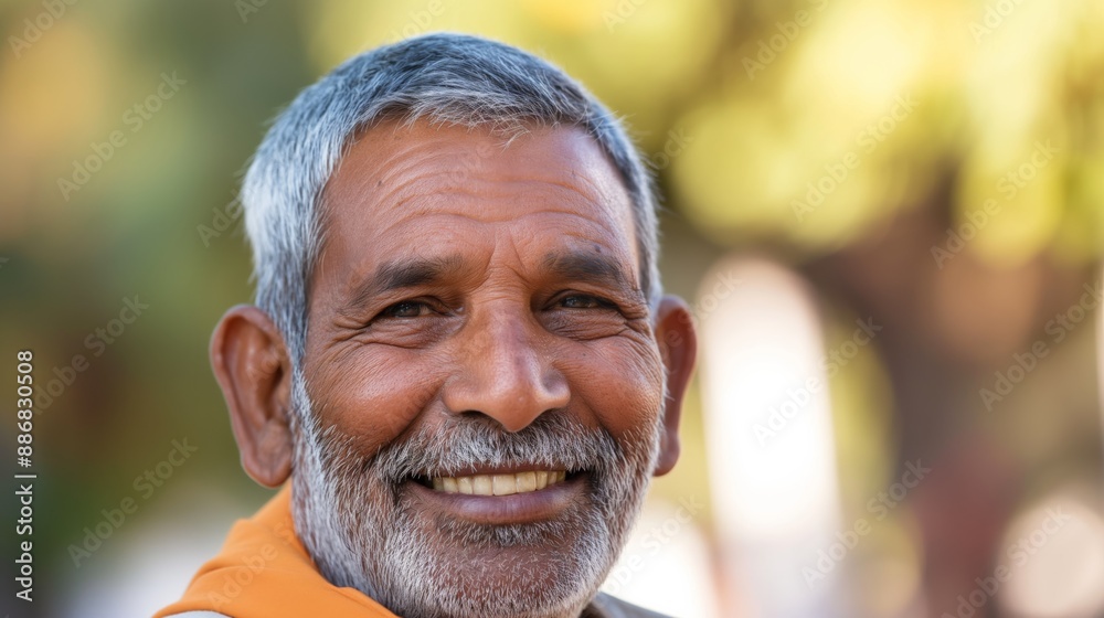 Elderly Man Smiling Outdoors, South Asian Senior, Warm Sunny Day, Portrait for Print, Card, Poster Design. Elderly Man Smiling Outdoors, South Asian Senior, Warm Sunny Day, Portrait for Print, Card, Poster Design.