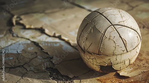 A basketball is sitting on a piece of paper