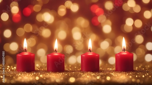burning red candles with dripping wax on a dark background with golden bokeh. concept of esotericism, fortune telling, holiday. Playground AI platform