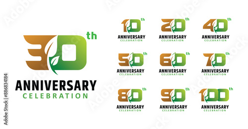 Set of anniversary design nature leaf number