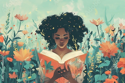 girl in a poppy field with book reading