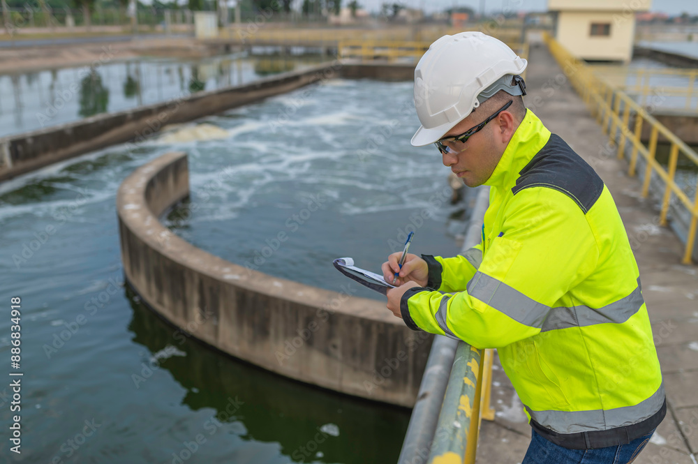 Environmental engineers work at wastewater treatment plants,Water supply engineering working at Water recycling plant for reuse Environmental engineers work at wastewater treatment plants,Water supply engineering working at Water recycling plant for reuse