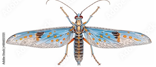 A scorpionfly illustrated with unique watercolor details isolate on white background photo