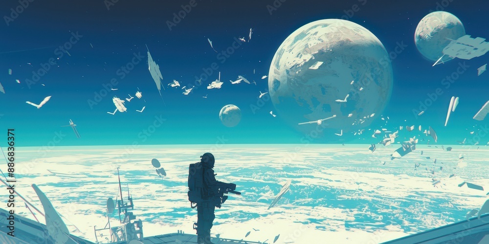 Obraz premium Cosmic Serenity - Satellite in Orbit with Expansive Negative Space View of Earth