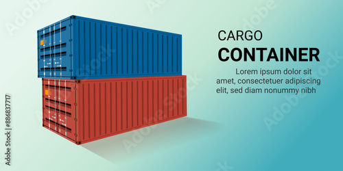 3d Vector illustration of Cargo container with parcel box. Global business delivery logistics service, Shipping Container, Warehouse, Sea transportation, Logistics Cargo, Goods, Container transport