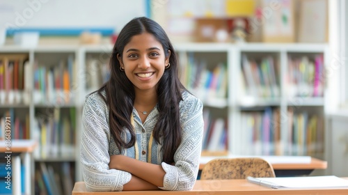 Cheerful Diverse Indian Female Student in a Classroom Setting for Education, Learning, and Diversity Concepts