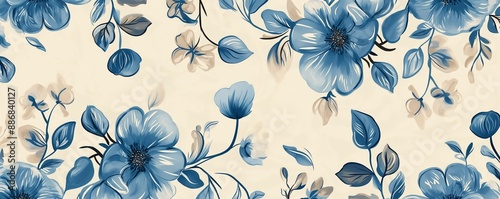 Wallpaper Mural Blue Floral Watercolor Pattern on White Background, Perfect for Elegant and Decorative Content Torontodigital.ca