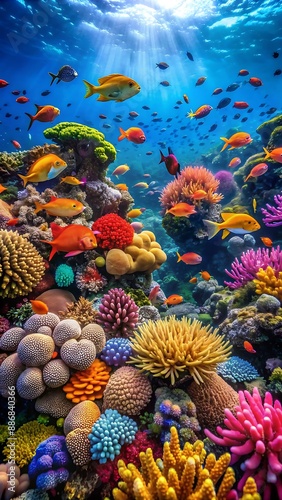 Fototapeta Naklejka Na Ścianę i Meble -  marine coral reef with marine life , 9:16 aspect ratio , phone wallpaper 