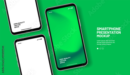 Realistic smartphone mockup. Mobile phone vector with isolated on white background. Device front view. 3D mobile phone with shadow. Realistic, high quality smart phone mockup for ui ux presentation.