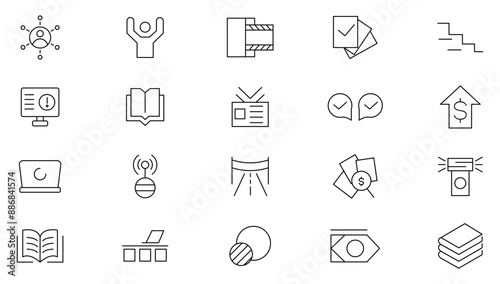 Learn and lead line icon set. Leadership, training, leader, delegation, control, responsibility, knowledge, study, grow, development and exploration outline icons collection. UI thin outline icon set.