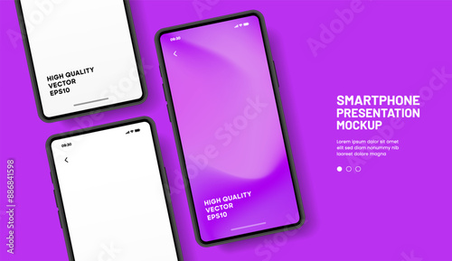 Realistic smartphone mockup. Mobile phone vector with isolated on white background. Device front view. 3D mobile phone with shadow. Realistic, high quality smart phone mockup for ui ux presentation.