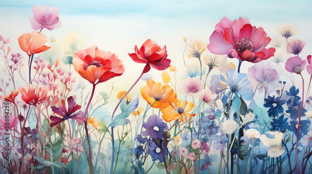 Obraz premium Watercolor painting of a colorful wildflower meadow