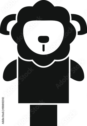 Black and white icon of a lion hand puppet for a puppet show
