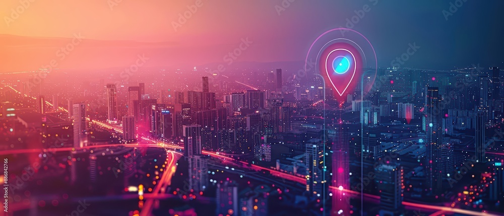 Realistic photo of a digital map pin location interface with hologram features Realistic photo of a digital map pin location interface with hologram features