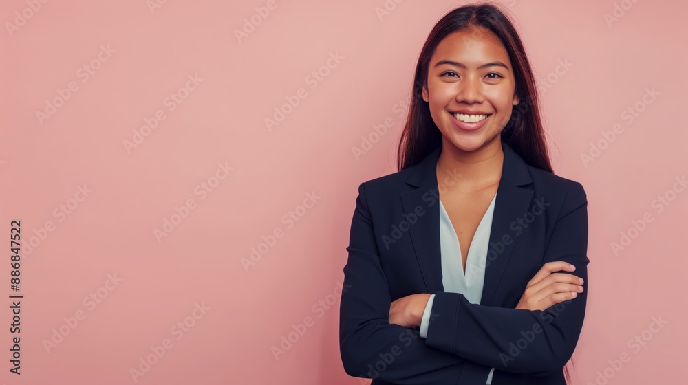 Confident Young Pacific Islander Businesswoman Smiling Against Soft Pink Background Professional Portrait for Corporate Use