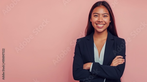 Obraz na płótnie Confident Young Pacific Islander Businesswoman Smiling Against Soft Pink Background Professional Portrait for Corporate Use w salonie