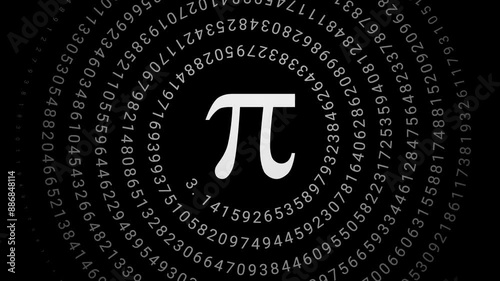 pi irrational number with infinite decimals spiral array 3d animation. Can be used to represent circumference math of high school, engineering or physics computation