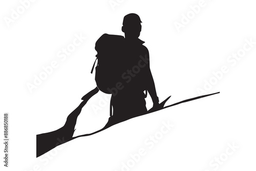 PrintHiking man Silhouettes. hiking man with rucksacks silhouette. hiker with backpack,
vector silhouettes. mountaineer climber hiker people. Backpacker. walking with the aid of trekking poles.