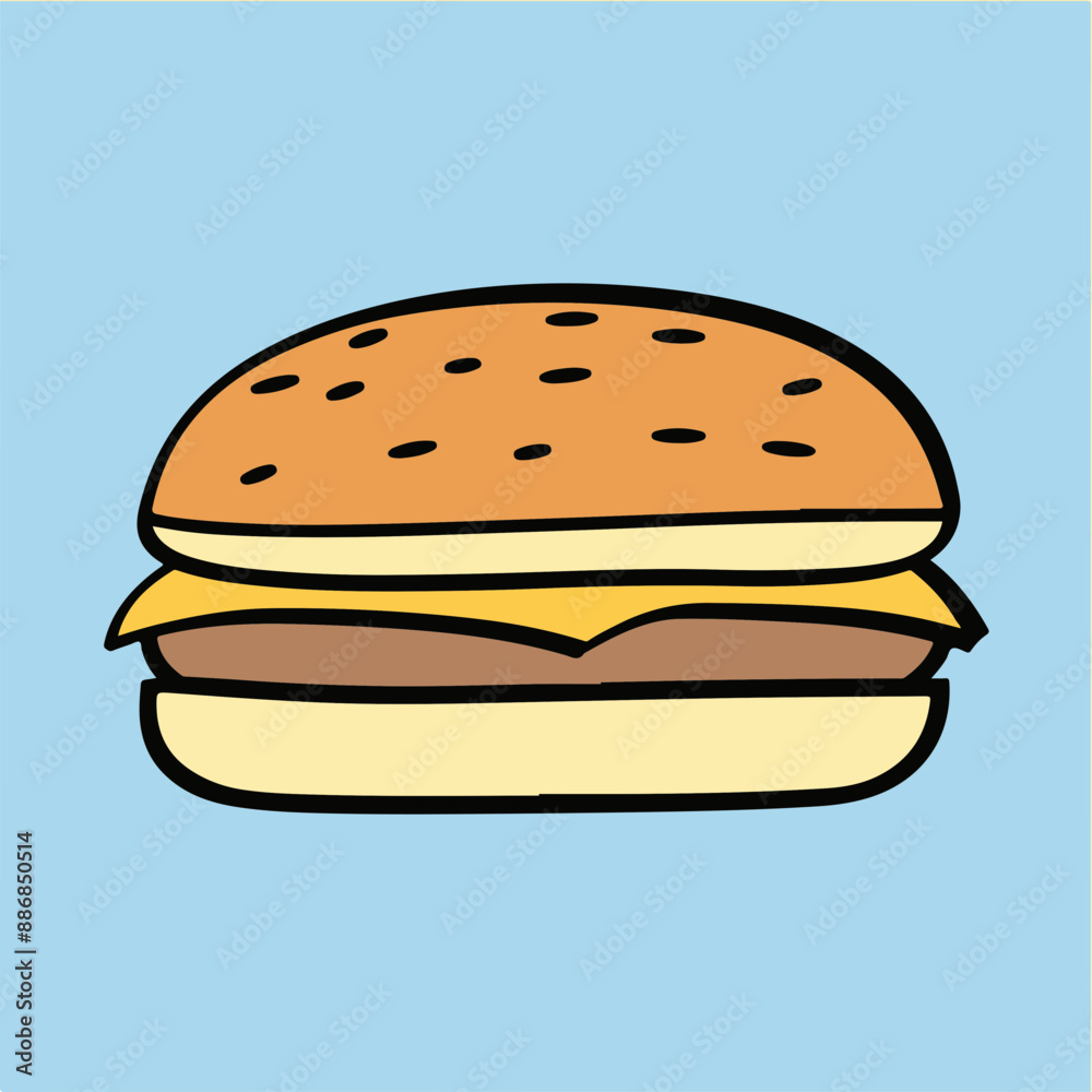Cartoon Cheeseburger Illustration on Blue Background Cartoon Cheeseburger Illustration on Blue Background