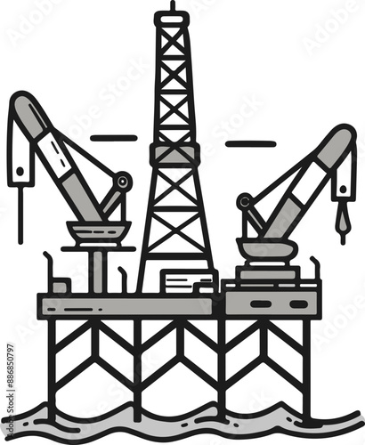 Illustrated Offshore Oil Platform: Industry and Energy Concepts