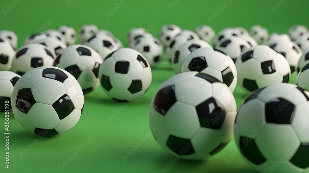 Multiple Soccer Balls On Green Background