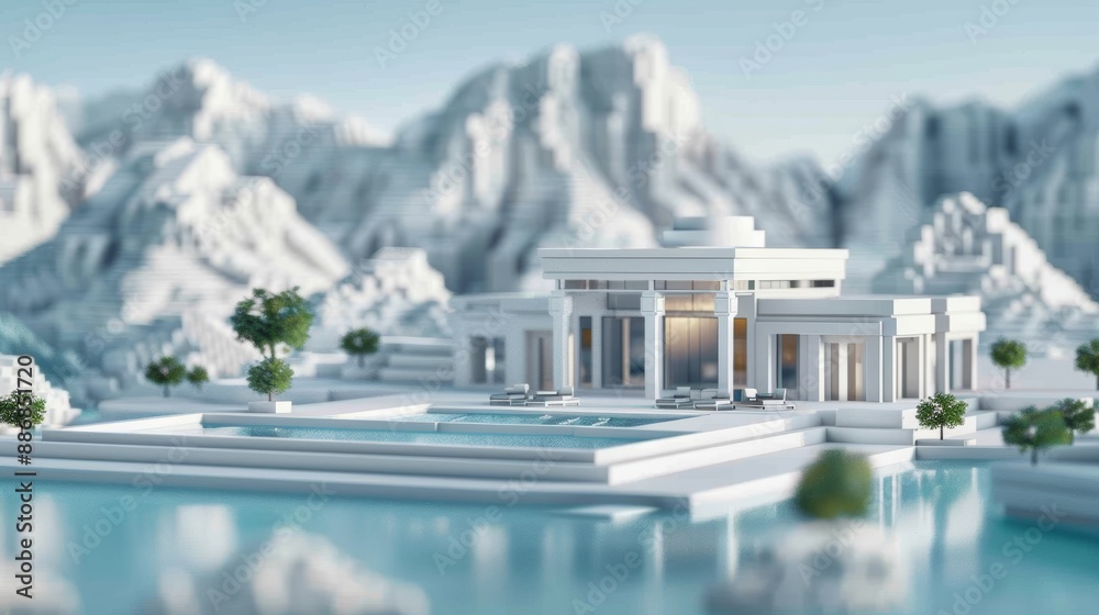 Fototapeta premium A luxury villa blueprint with a 3D model