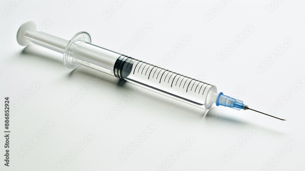 Syringe needle on white background without anyone in the image Syringe needle on white background without anyone in the image