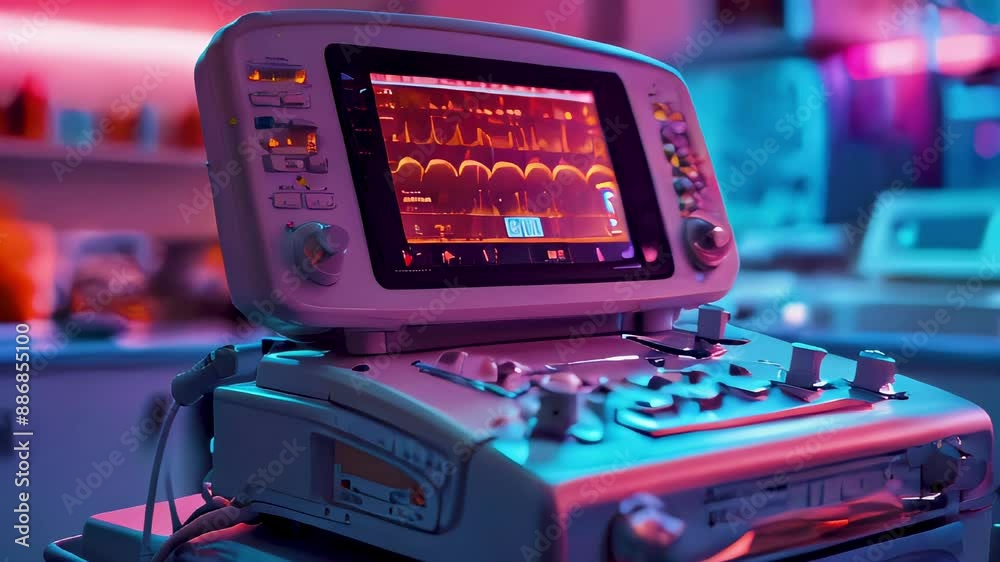Electrocardiogram machine with a heart rate monitor displaying vital ...