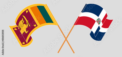 Crossed and waving flags of Sri Lanka and Dominican Republic