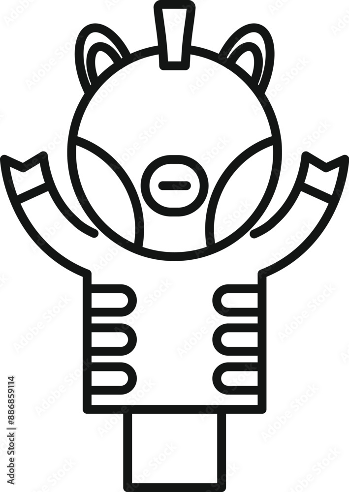 Zebra finger puppet waving with both hands, perfect for children's entertainment and storytelling