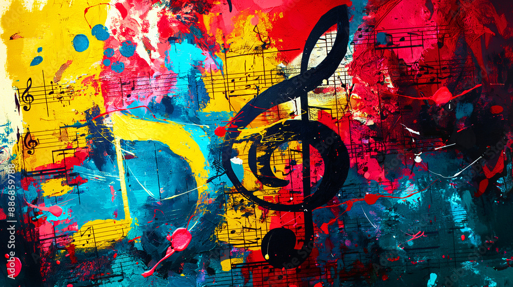 Obraz premium Abstract colorful background with splashes musice note