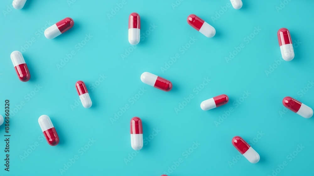 High-resolution top-down view of assorted pharmaceutical capsules on a white background, perfect for medical and healthcare banners or advertisements. High-resolution top-down view of assorted pharmaceutical capsules on a white background, perfect for medical and healthcare banners or advertisements.