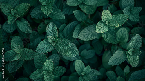 Mint leaves with greenery all around