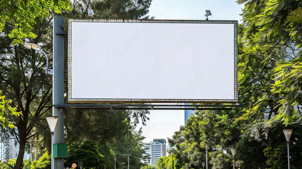 An outdoor billboard showcasing an advertisement, set in an urban or rural environment An outdoor billboard showcasing an advertisement, set in an urban or rural environment