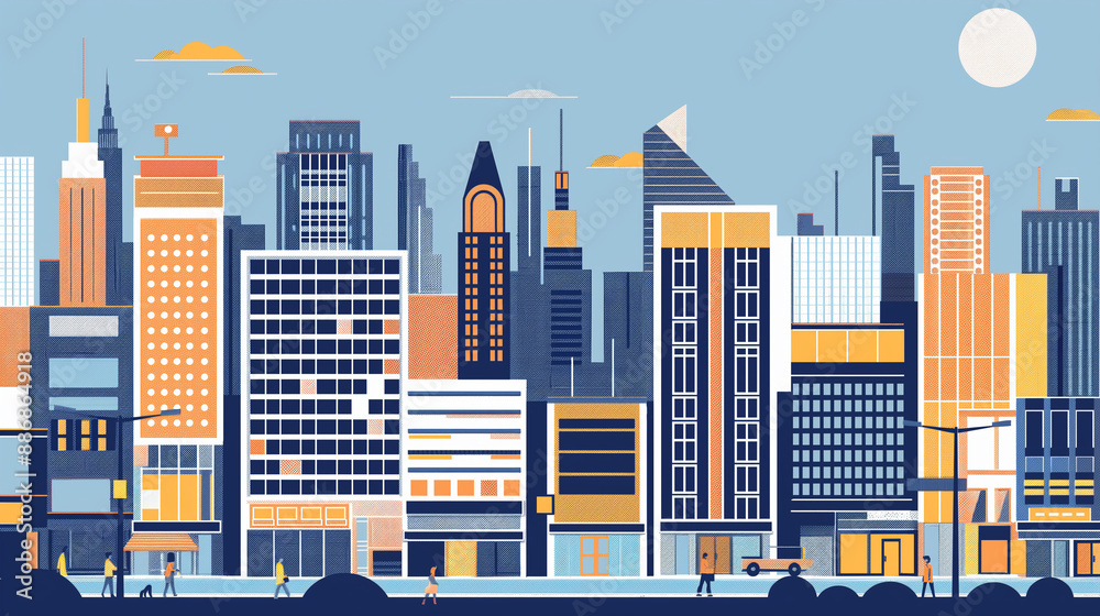 A cityscape with a large building in the middle A cityscape with a large building in the middle