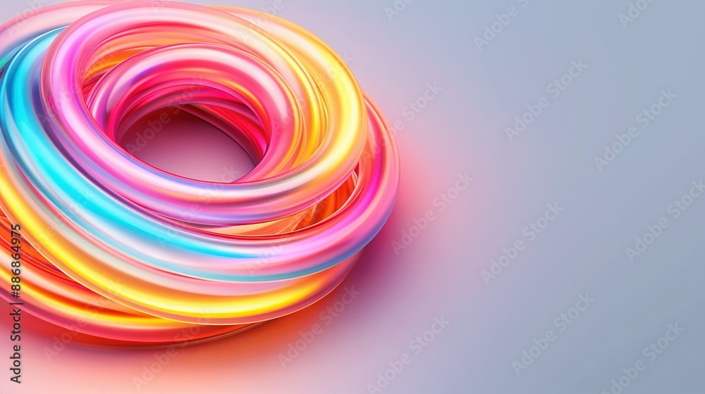 A rainbow-colored object is depicted against a blue backdrop, with its pink and red centers aligned symmetrically A rainbow-colored object is depicted against a blue backdrop, with its pink and red centers aligned symmetrically