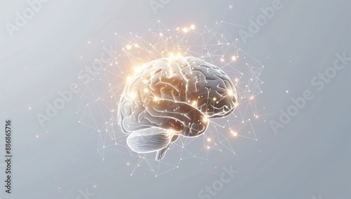 A digital illustration of a brain glowing with interconnected nodes, symbolizing the complexity, connectivity, and brilliance of the human mind and advanced technology.