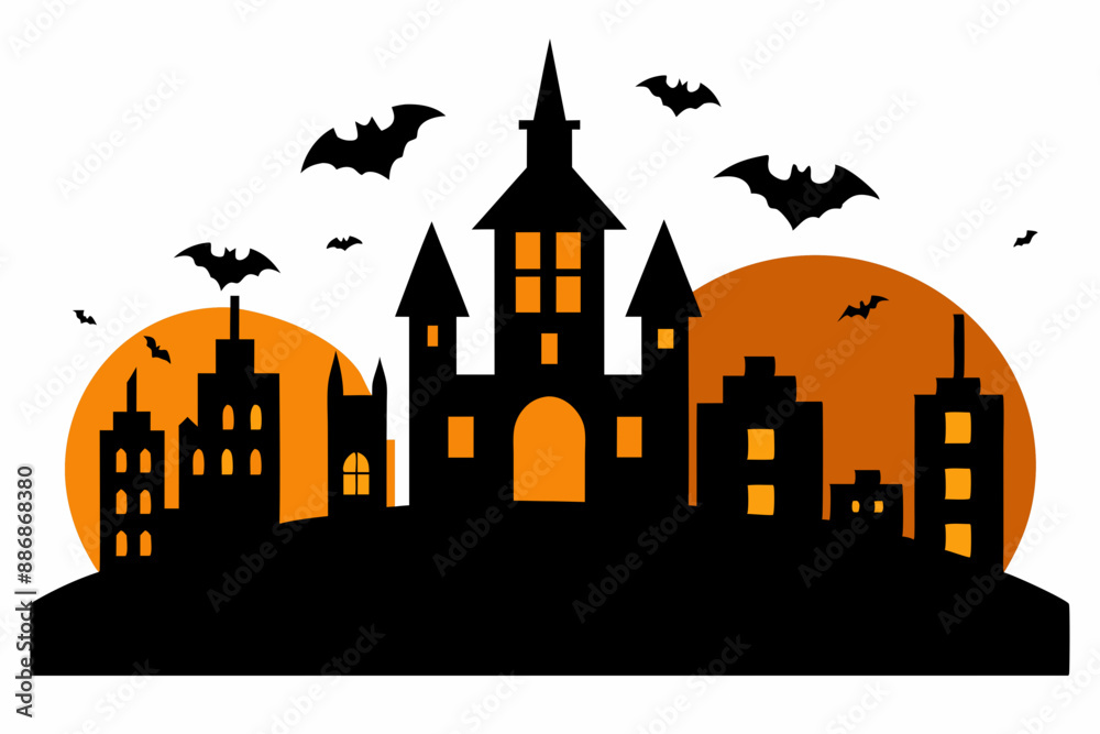 City panorama in Halloween vector isolated on white background City panorama in Halloween vector isolated on white background