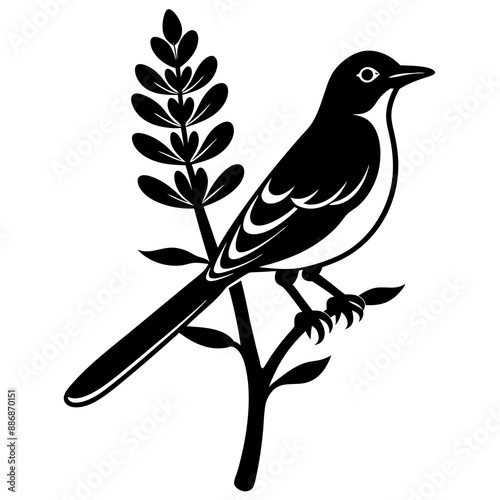 mockingbird auf blue bonnet flower vector silhouette 