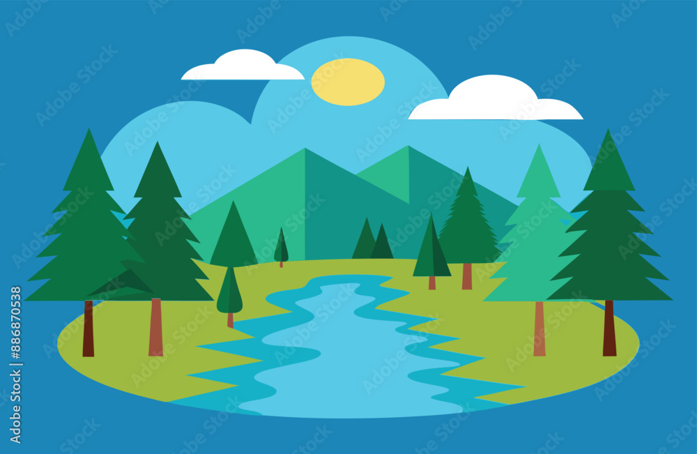 Obraz premium lake in the forest vector illustration 