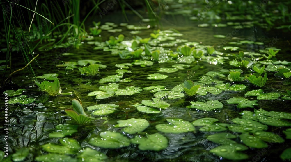 Green, pads, fairies, water. Generative AI Green, pads, fairies, water. Generative AI