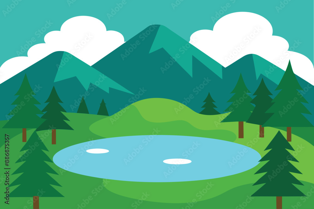 Fototapeta premium lake in the forest vector illustration 