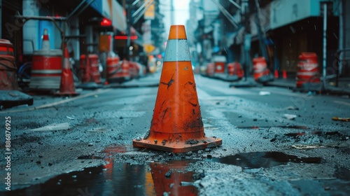 Construction cone marks transformation and progress embracing change and safety amidst temporary disruption Metaphor for growth photo
