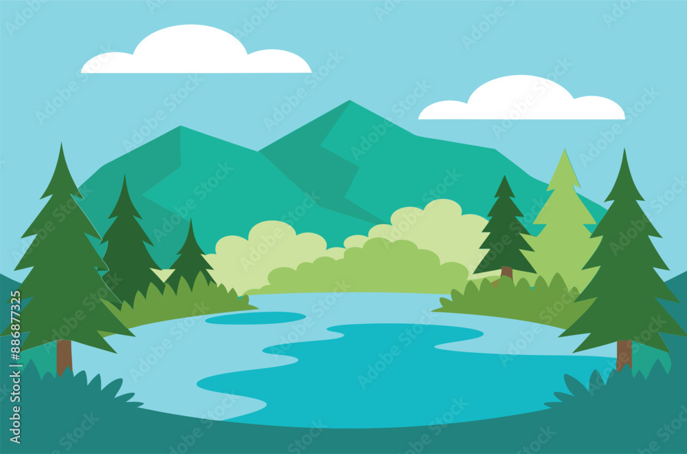 Obraz premium lake in the forest vector illustration 