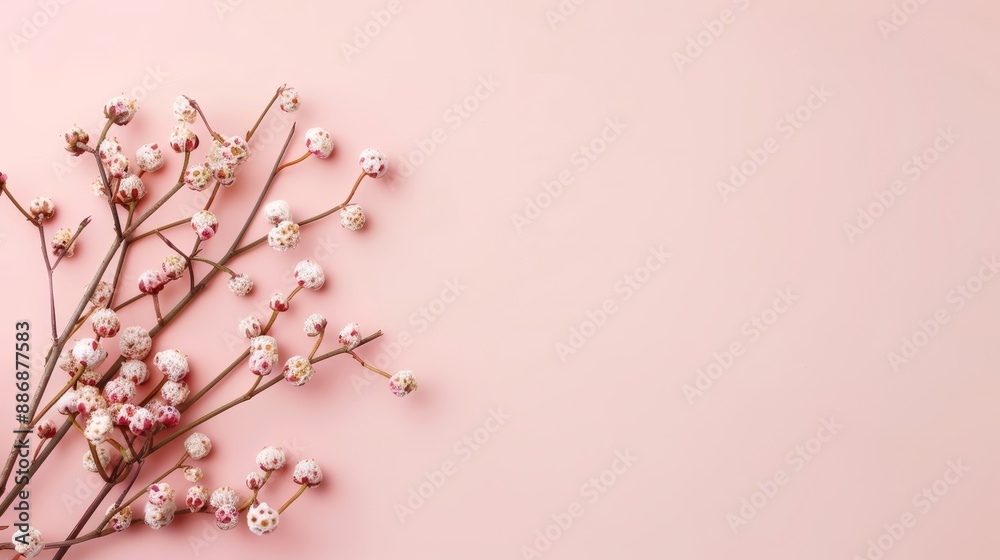 Pink background with flowers on left and Pink background with flowers on left and