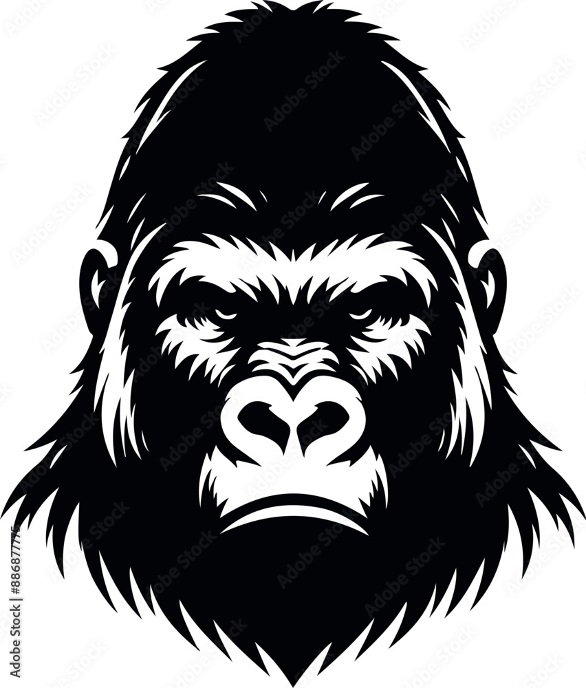 Fototapeta premium Gorilla Silhouette Of Bundle, Black Color Isolated On White Background Vector And White Background