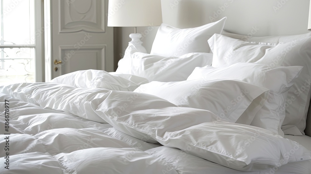 Pillows, bed, relaxation. Generative AI