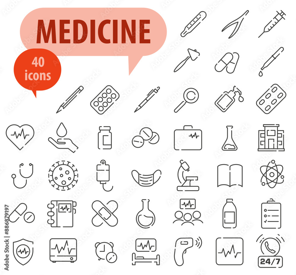 A set of medical services. Medical icons with space. Modern vector medicine symbols.