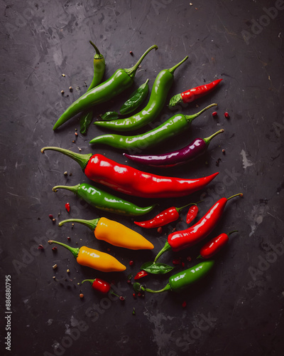 various colorful chili peppers in isolated