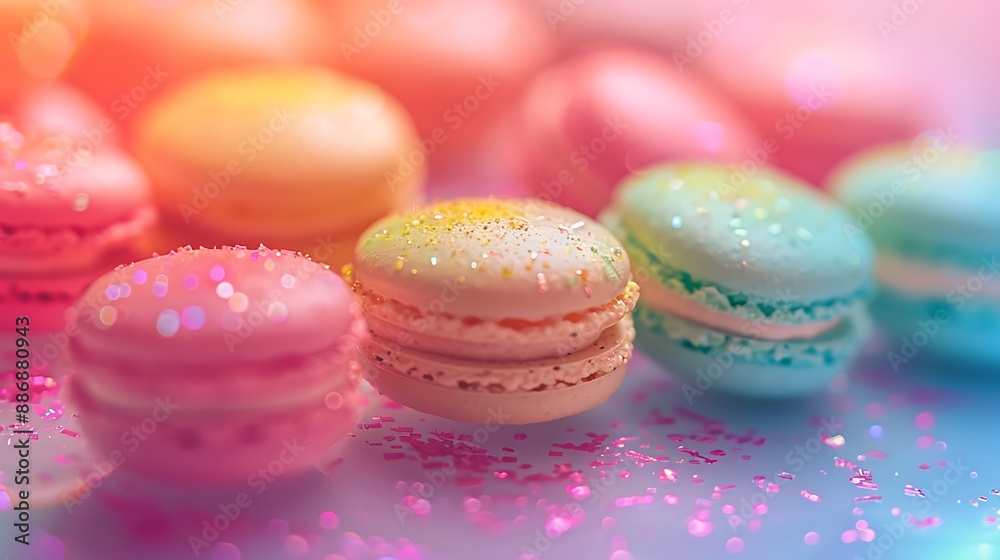 A close-up of neon party macarons, with bright shades of neon pink, green, blue, and orange, arranged in a heart shape. The background is a soft-focus, neon-colored gradient, A close-up of neon party macarons, with bright shades of neon pink, green, blue, and orange, arranged in a heart shape. The background is a soft-focus, neon-colored gradient,